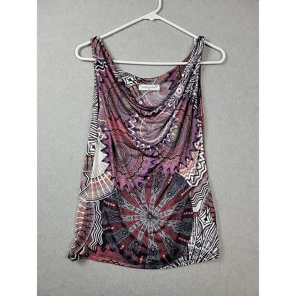 Adele Altman Italy Purple Artsy Cowl Neck Tank Blouse Women's Size 10 Stretch